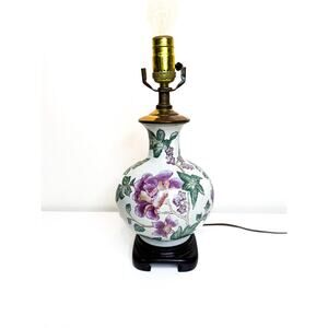 Small Vintage Chinoiserie Table Lamp Pastel Floral Asian Hollywood Regency Pink